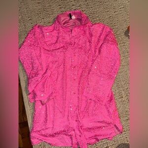 Pink Sequin Button-Up Shirt